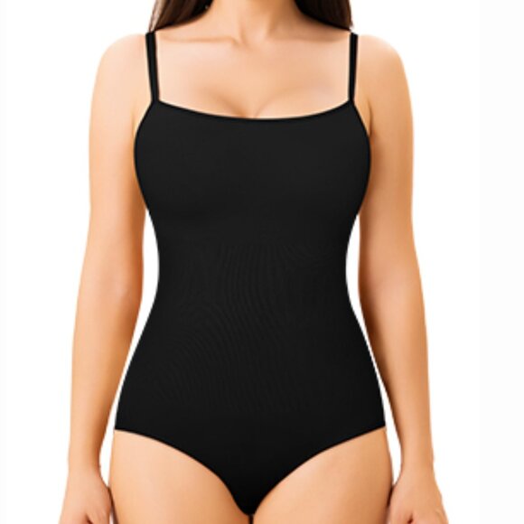 SOLD Women's Black Shapewear Bodysuit Tummy Control - Square Neck Size LARGE - Picture 1 of 9